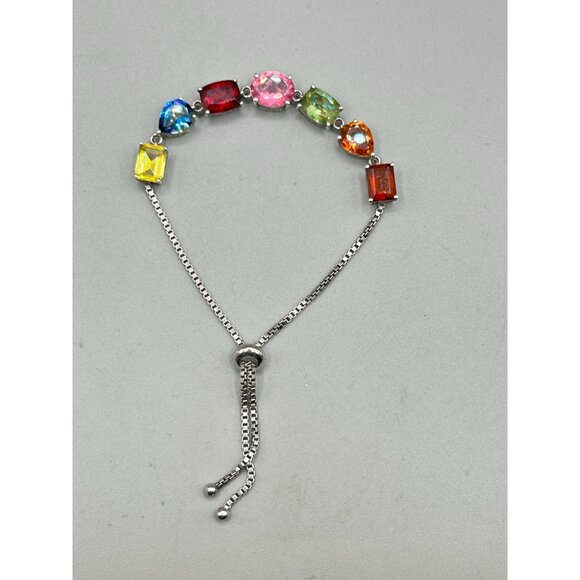 Sterling Silver and Genuine Gemstones Adjustable Bracelet Sliding Closure - Picture 3 of 6